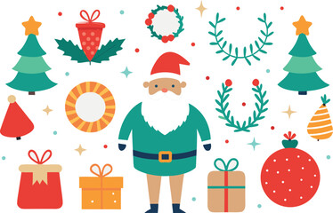 Festive christmas collection vector illustration with santa claus and reindeer elements vector