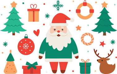 Festive christmas collection vector illustration santa claus reindeer and trees scalable eps icons vector