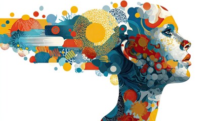 Abstract female portrait, vibrant colors, dynamic design