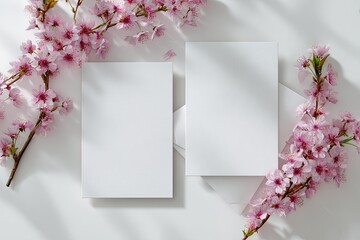 Two blank cards with pink blossoms