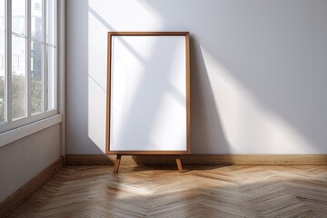 Blank canvas easel in a sunlit room