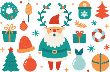 Fototapeta premium Festive santa reindeer christmas collection vector illustration scalable eps icons for holiday designs vector