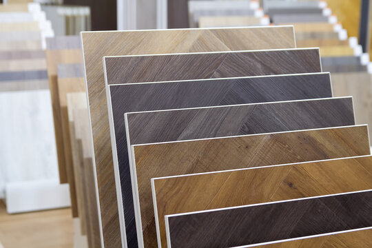 Samples of modern flooring in the showroom