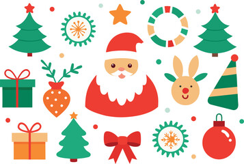 Festive christmas collection vector icons santa claus reindeer trees gifts and ornaments vector