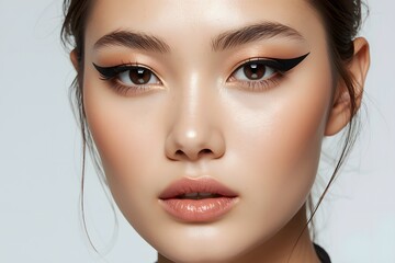 Cosmetics & make-up. Fashion asian model face, eye liner.