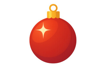 Red christmas ornament illustration with golden cap, reflecting light, celebrating holiday season