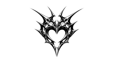 Ornate gothic heart emblem with sharp, spiky edges and intricate dark tribal design elements, symbolizing intense emotion or dark romance, perfect for edgy graphic resources or tattoo inspiration.