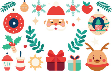 Festive christmas vector bundle illustration featuring santa claus and reindeer vector