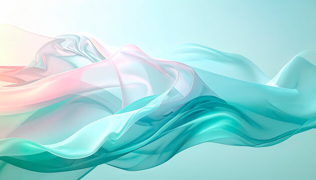 Formas abstractas de seda digital en tonos turquesa y rosa