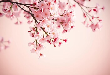 Obraz premium Soft pink cherry blossoms falling on pastel background, cute, blossom