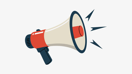 Naklejka premium A red and beige megaphone with sound waves emanating from it.