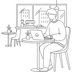 Person Working on Laptop in Cozy Coffee Shop