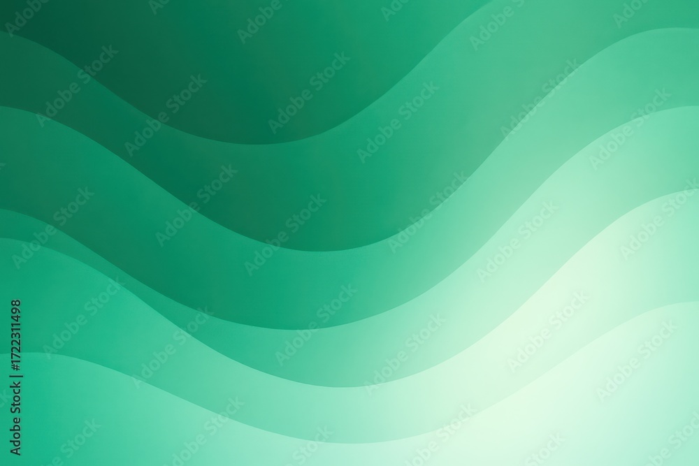 Poster abstract emerald gradient waves with soft luminous shapes and subtle grain texture creating a modern
