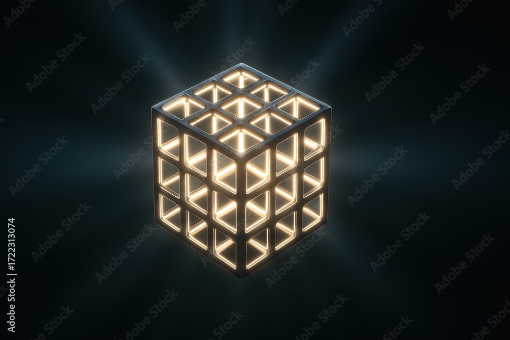 Aufkleber futuristic network of luminous cubes and floating geometry forming a deep abstract grid seamless tec