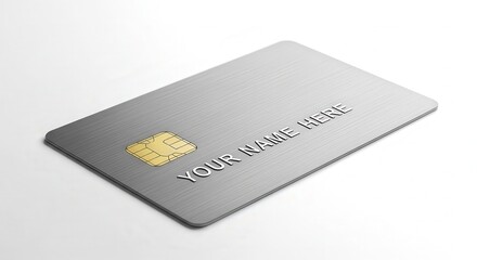A single gray credit card with a gold chip and text placeholder, isolated on white background