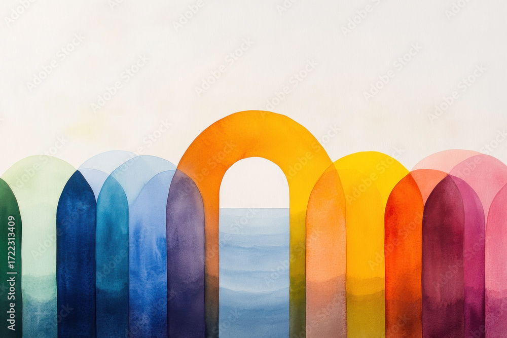 Aufkleber abstract arch shapes in vibrant gradient colors form a playful composition with translucent layers a