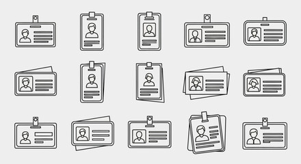 Collection of outline icons showing various identification cards and employee badges.