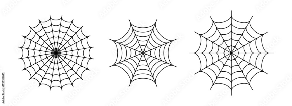 Wall mural black line spider web set. simplified cobweb collection. halloween frame and borders elements for ba