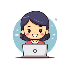 Children using laptops cartoon illustration