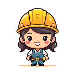 Cartoon construction worker wearing safety helmet and uniform vector illustration