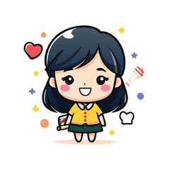 A happy cartoon child with a heart and a big smile