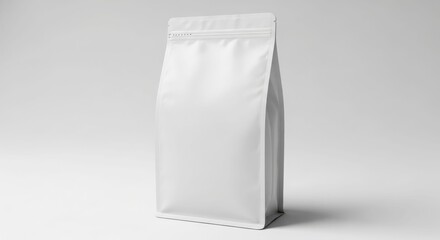 Blank white stand-up pouch, likely for coffee or other food product, on a plain background.