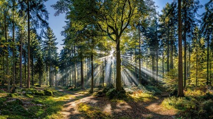 Sunlight Streams Through Forest Canopy