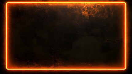 A vibrant, neon orange frame highlights a dark, textured background.