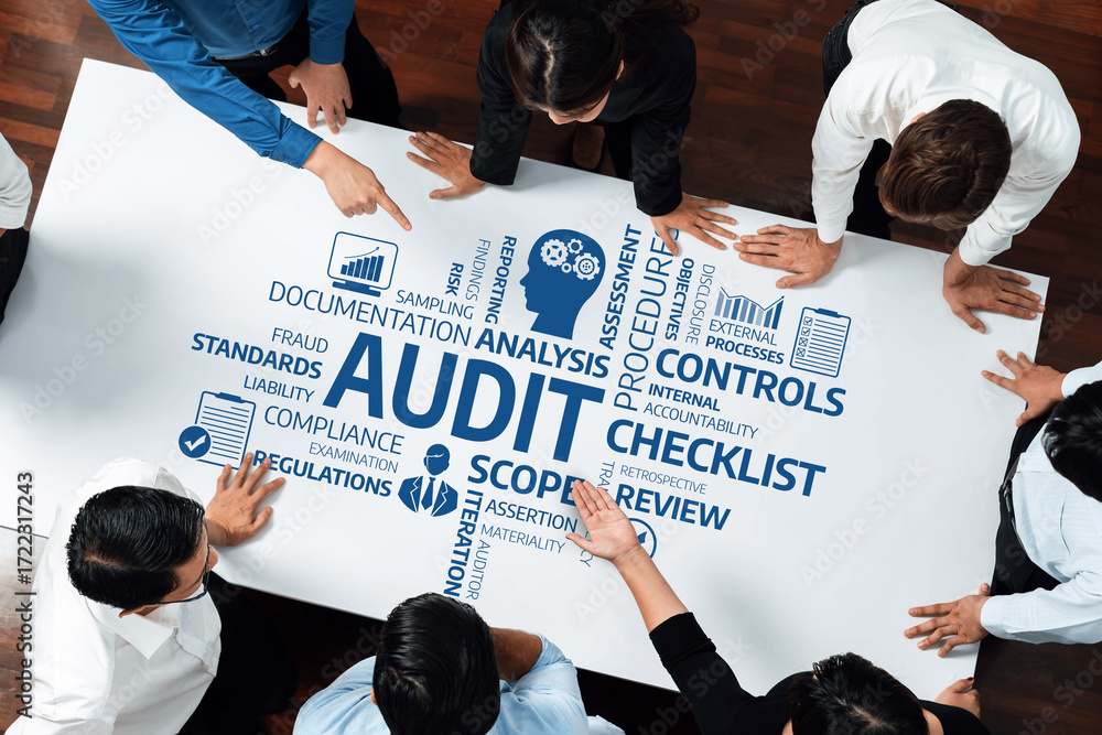 Aufkleber a diverse business team engages in a collaborative effort to create an audit checklist emphasizing c