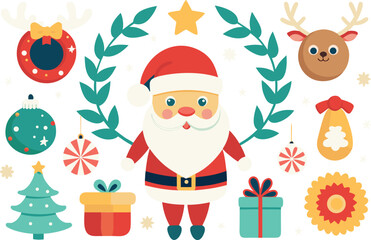 Festive christmas vector bundle featuring santa claus and holiday icons scalable illustration vector