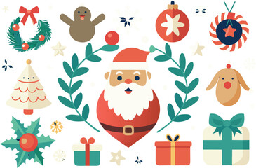 Festive santa claus christmas vector bundle icons and illustrations for holidays vector