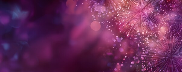 Abstract celebratory background with pink and purple bokeh and fireworks elements. Concept for 2026 New Year Eve celebration, festive banner design and magical event invitation background