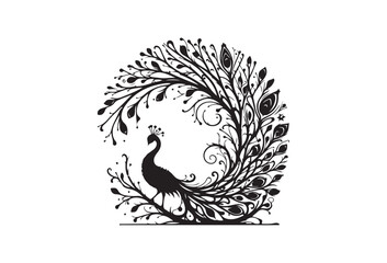 silhouette of a peacock's tail circle