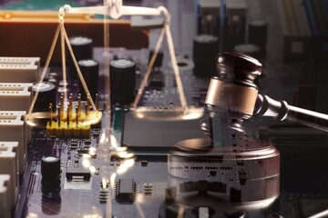 Technology Regulation Law. Icon on server background