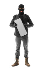 Male thief with case on white background