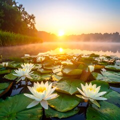 Sunrise over a serene lily pond (1)