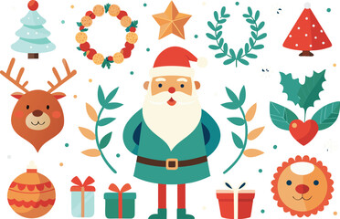 Festive christmas vector bundle featuring santa claus and holiday icons for graphic design vector