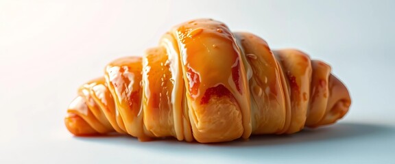Golden glazed croissant, flaky layers glistening, treat, breakfast