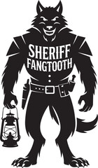 Fototapeta premium Sheriff Fangtooth Werewolf Lantern Badge Gun Belt Character Logo Vector Illustration