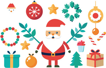 Festive christmas santa claus vector bundle with ornaments and gifts scalable eps vector