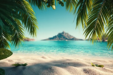 Tropical Beach Scene With Lush Palm Trees