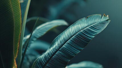 Closeup Teal Leaf With Teal Background