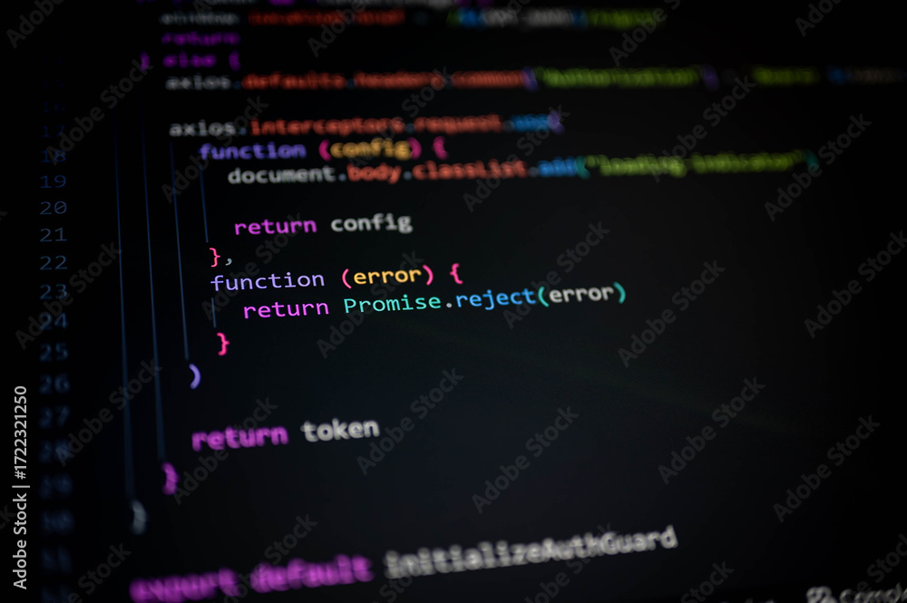 Fototapete fictional abstract code showing error handling logic and asynchronous programming in a dark-mode edi
