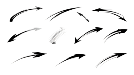 Collection of handdrawn arrows isolated on transparent background.