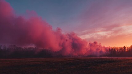 Pink vapor clouds sunset landscape
