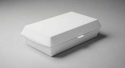 Naklejka premium White rectangular fast food container, clean, simple design, studio shot.