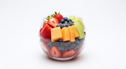 Fruit Salad in Glass Bowl with White Background