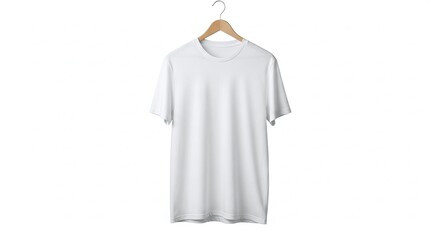 White T-Shirt on Wooden Hanger, Isolated on White Background