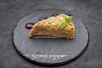 Napoleon Cake Slice on Stone