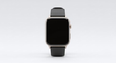 Smartwatch with Black Band Displayed on White Background